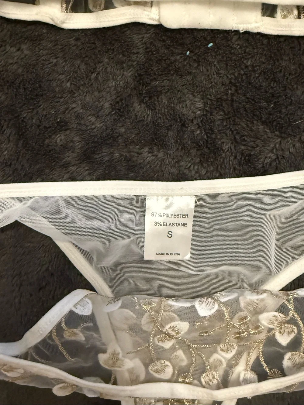 Sheer Embroidered Lace Bralette & Thong Set - Cream/Gold
